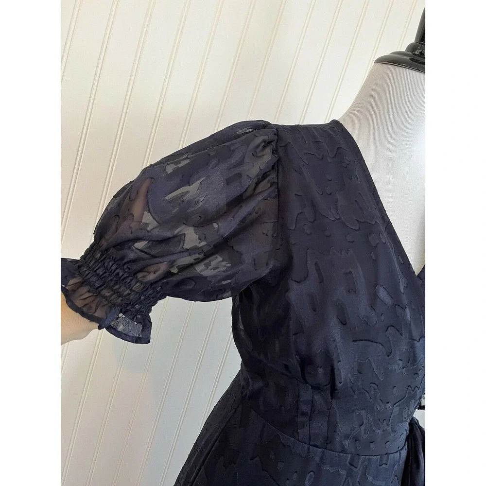 Hutch BHLDN Anthropologie Size Small Navy Blue Ruffle Wrap Dress Long Maxi $275 - Picture 9 of 11